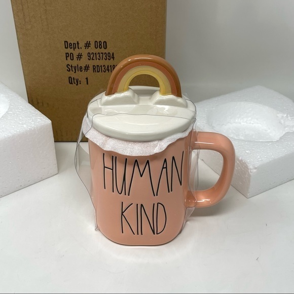 NIB! Rae Dunn Blush Human Kind Figural Cereal Coffee Mug w/ Rainbow Topper! - Picture 3 of 5